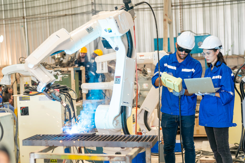 Robotic arm manufacturing equipment at a China production facility